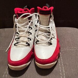 Jordan Red and White High-Top Sneakers 9s
